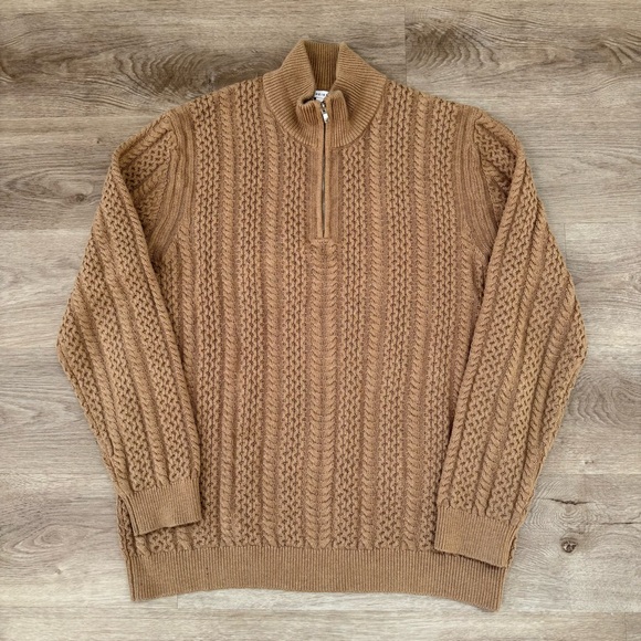 Reiss Bantham Wool Blend Chunky Knit 1/4 Zip Tan Brown Pullover Sweater Mens XL